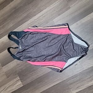 Speedo Razorback One Piece Swimsuit Pink/ Gray Girls Size 14